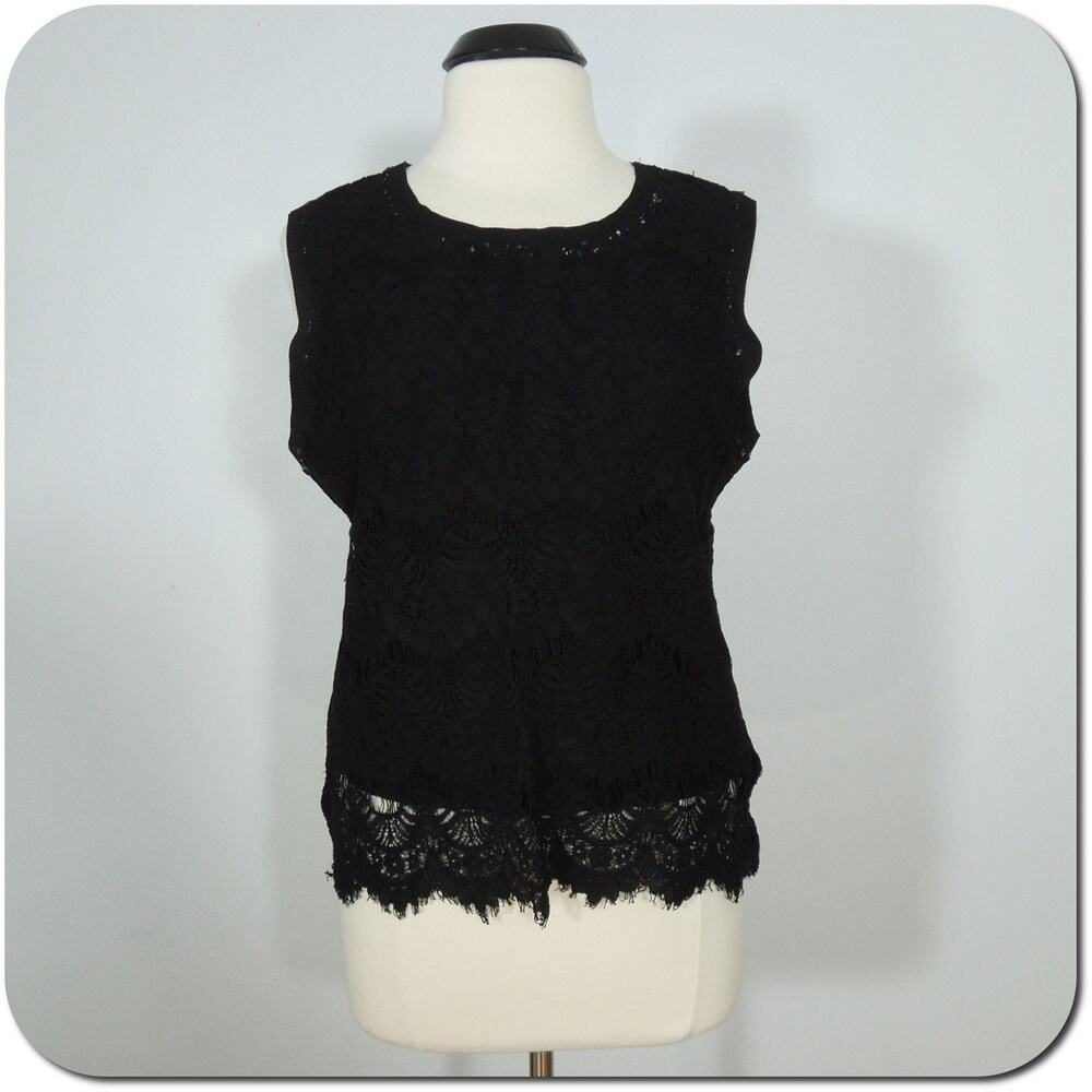 BAR III Top XL Womens Black Lace Sleeveless Lined Extra Large
